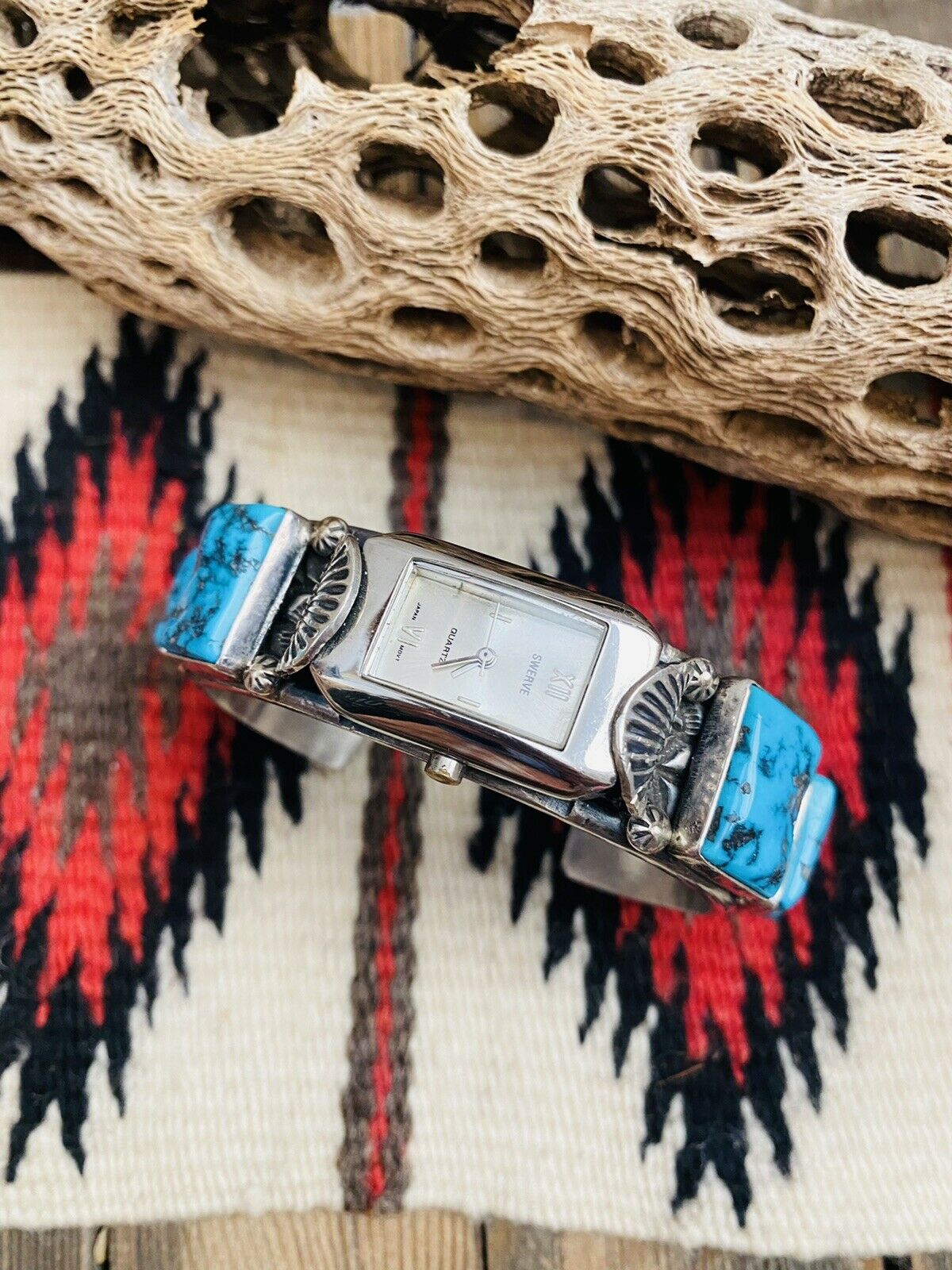 Vintage Navajo Turquoise & Sterling Silver Watch Cuff Signed