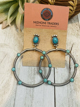 Load image into Gallery viewer, Navajo Turquoise &amp; Sterling Silver Dangle Hoop Earrings