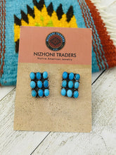 Load image into Gallery viewer, Navajo Turquoise &amp; Sterling Silver Cluster Stud Earrings Signed