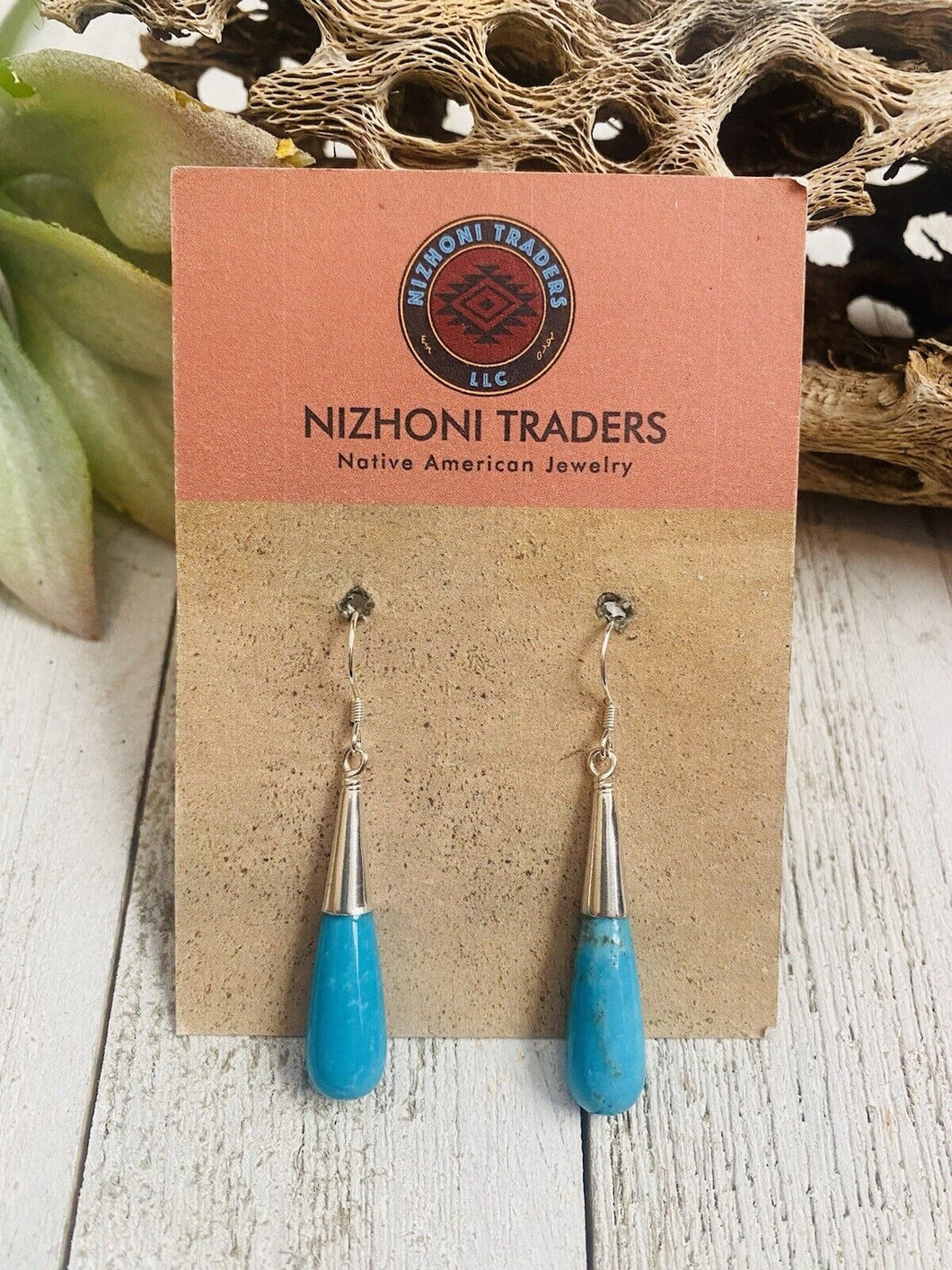 Navajo Kingman Turquoise & Sterling Cone Dangles