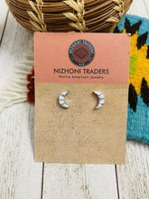 Load image into Gallery viewer, Zuni Sterling Silver And Mother Of Pearl Inlay Moon Stud Earrings