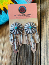 Load image into Gallery viewer, Navajo Sterling Silver &amp; Turquoise Concho Feather Dangle Earrings