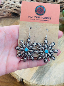 Old Pawn Vintage Navajo Opal & Sterling Silver Snowflake Dangle Earrings