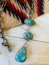 Load image into Gallery viewer, Navajo Sterling Silver &amp; Three Stone Kingman Turquoise Lariat Necklace