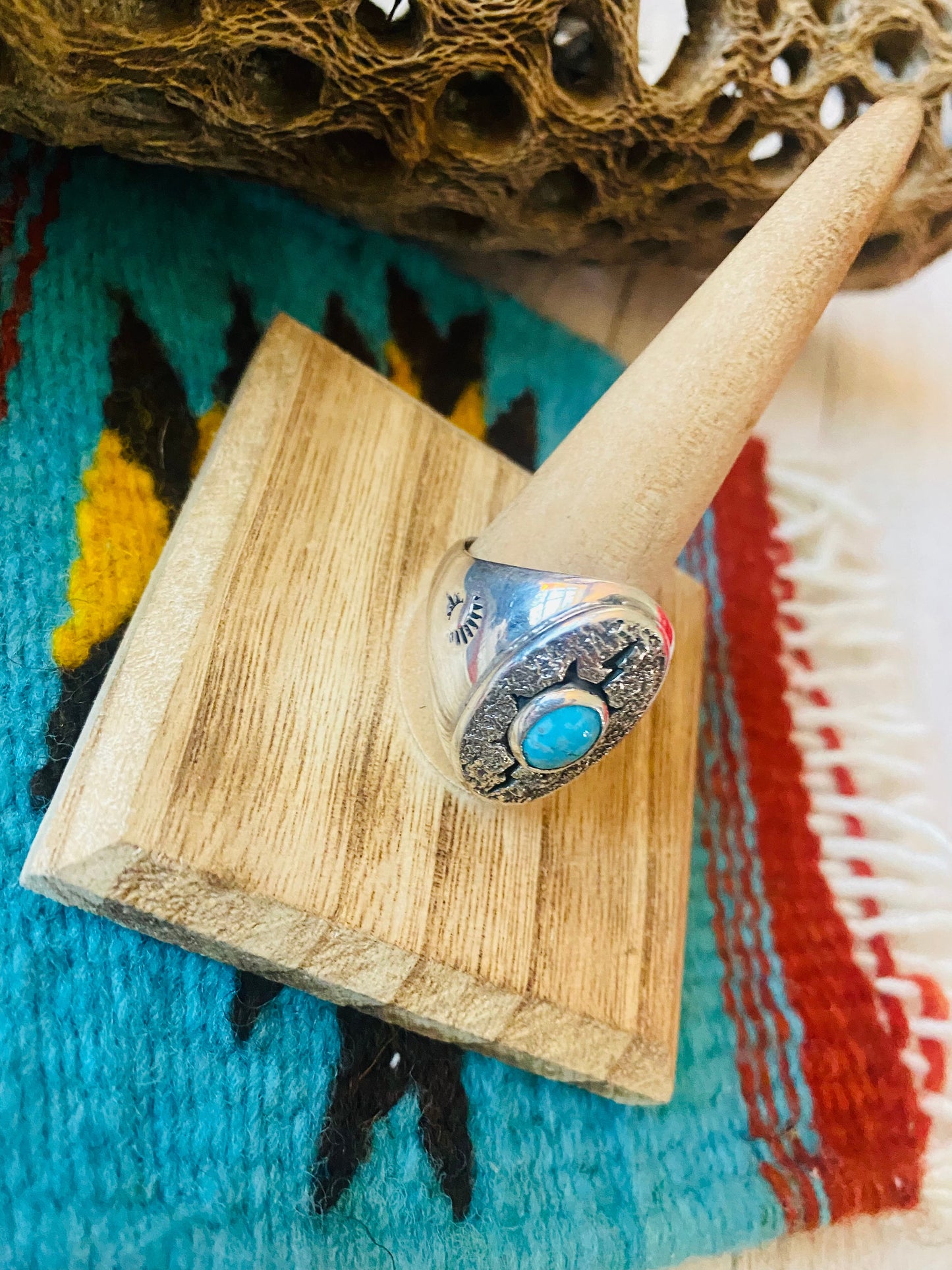 Navajo Kingman Turquoise & Sterling Silver Ring Size 12.5