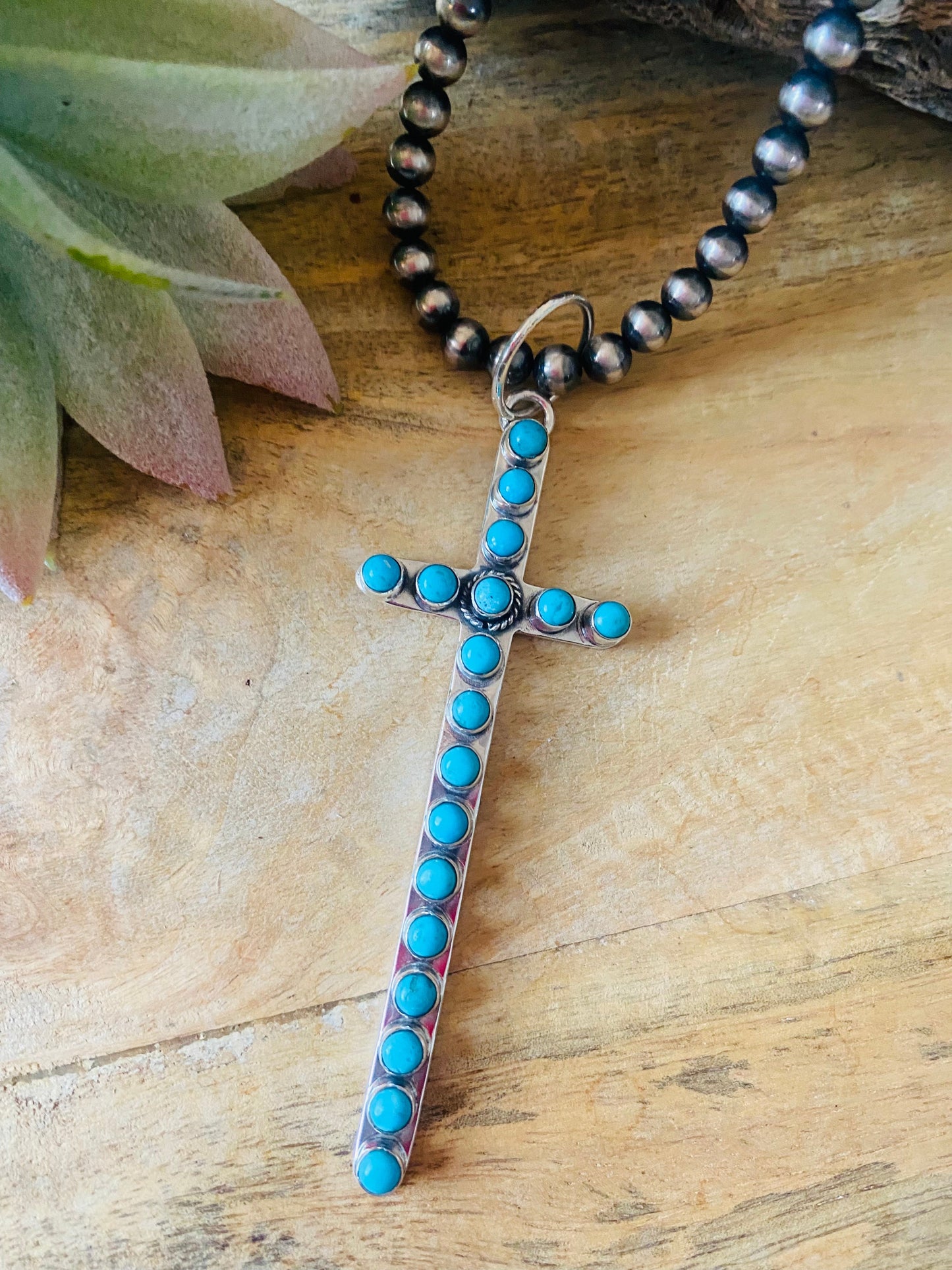 Beautiful Turquoise & Sterling Silver Cross Pendant