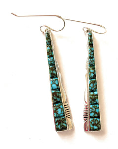 Navajo Kingman Web Turquoise & Sterling Silver Inlay Dangle Earrings
