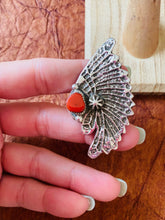 Load image into Gallery viewer, Navajo Coral &amp; Sterling Silver Indian Chief Ring Size 9