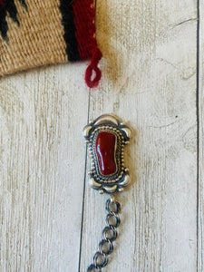 Navajo Coral, Turquoise & Sterling Silver Lariat Necklace