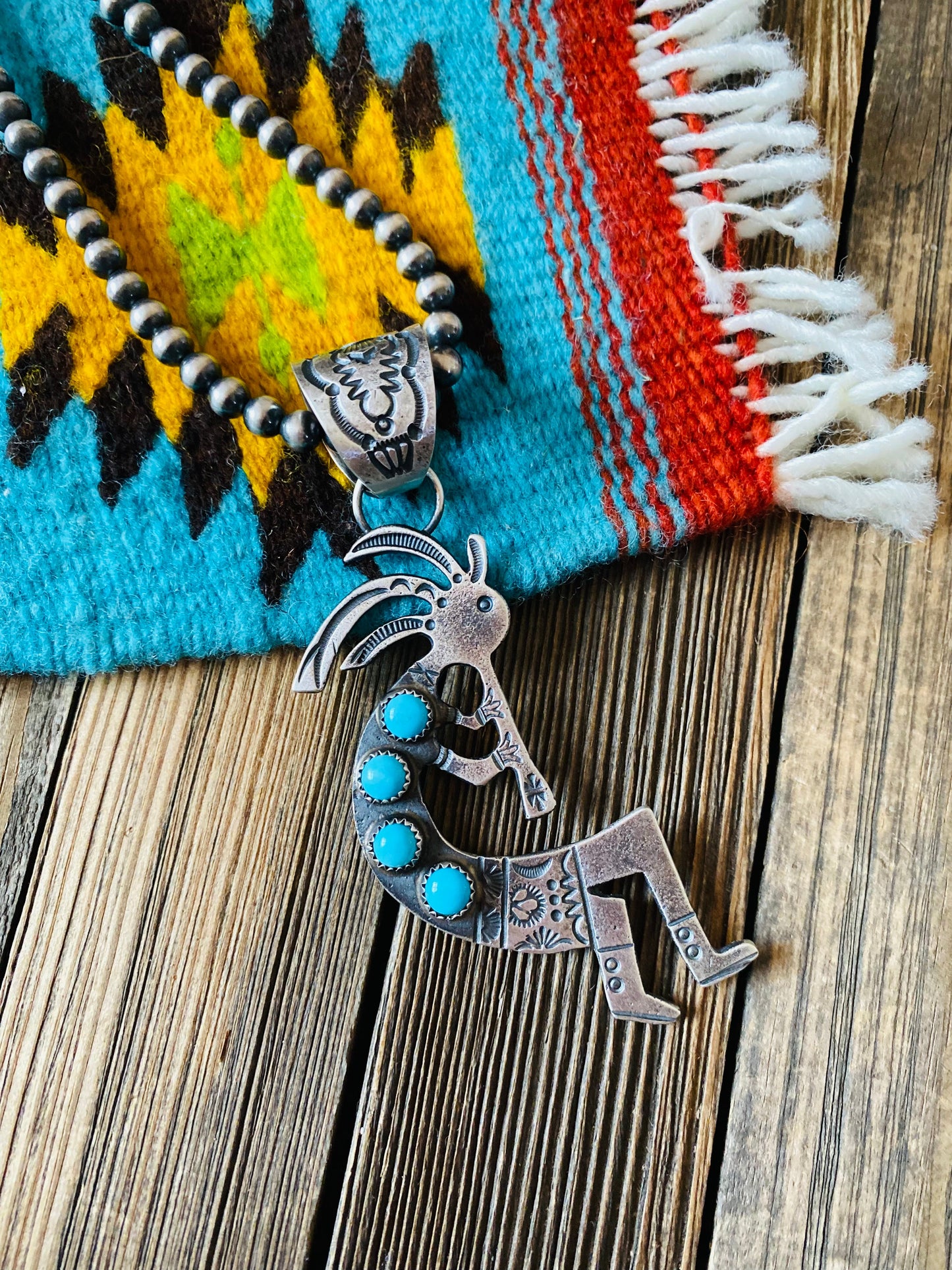 Navajo Turquoise & Sterling Silver Kokopelli Pendant by Kevin Billah