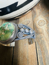 Load image into Gallery viewer, Navajo Sonoran Gold Turquoise &amp; Sterling Silver Cuff Bracelet By M&amp;R Calladitto
