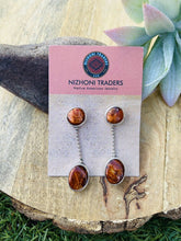 Load image into Gallery viewer, Navajo Sterling Silver &amp; Orange Spiny Oyster Dangle Earrings