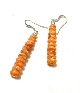 Navajo Sterling Silver & Spiny Orange Shell Bead Dangle Earrings