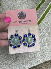 Load image into Gallery viewer, Navajo Sterling Silver Lapis &amp; Turquoise Stone Cluster Dangle Earrings B. Lee