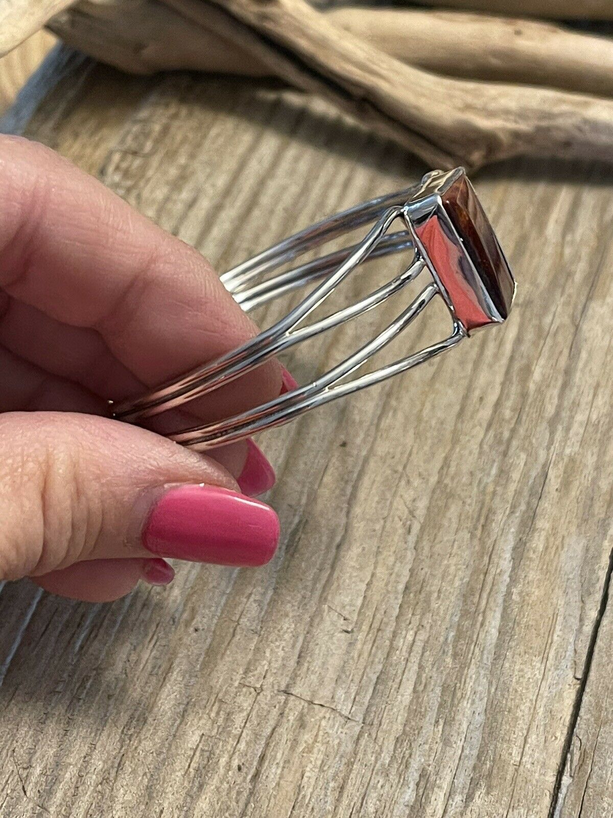 Navajo Spiny Sterling Silver  Bracelet Loop Cuff Stamped Begay