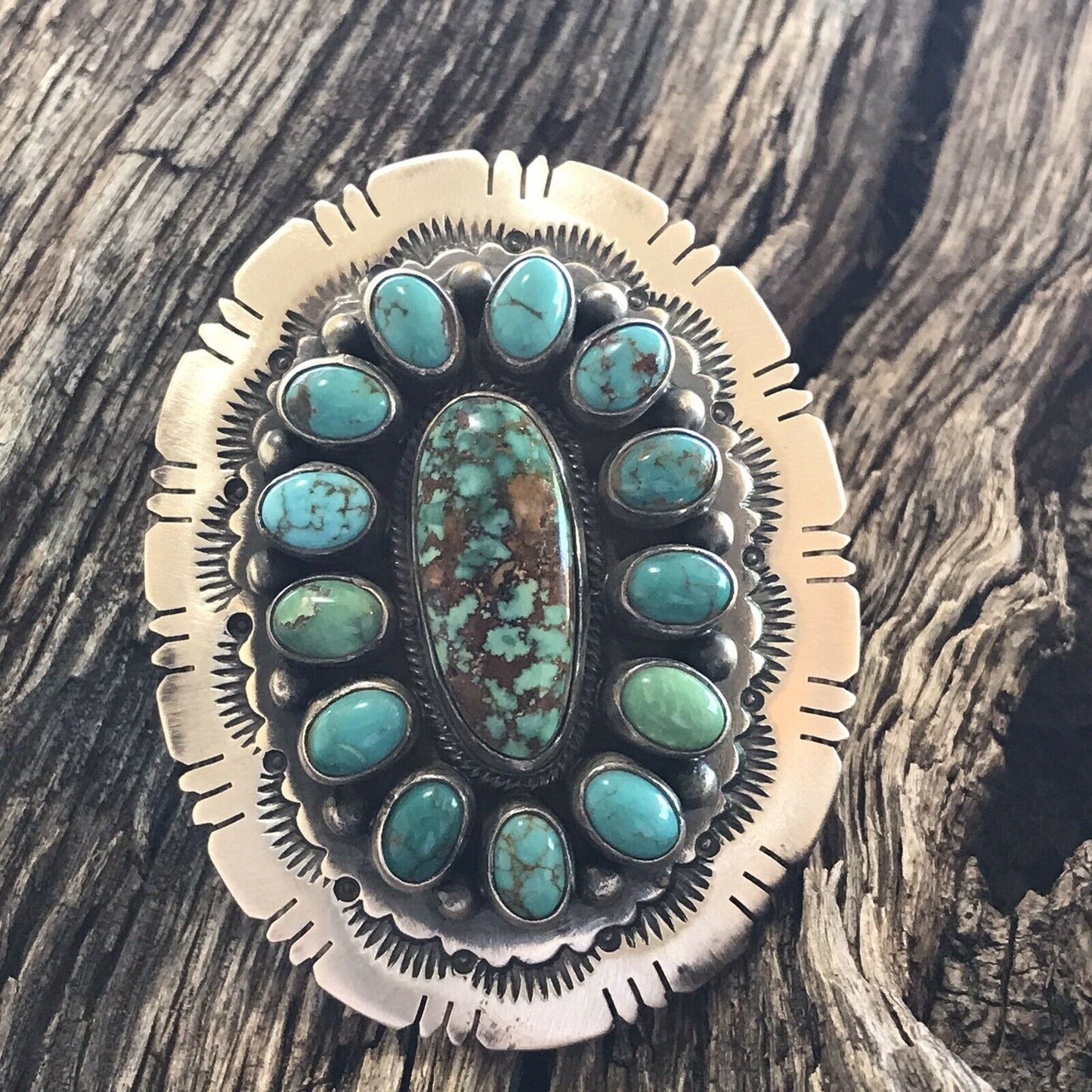 Navajo Cluster Multi Turquoise &  Sterling Silver Ring Size 6