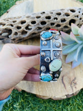 Load image into Gallery viewer, Navajo Multi Stone &amp; Sterling Silver Bangle Bracelet Signed