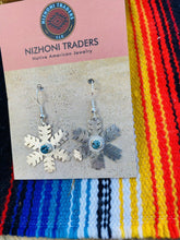 Load image into Gallery viewer, Navajo Sterling Silver &amp; Turquoise Snowflake Dangle Earrings