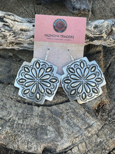 Load image into Gallery viewer, Navajo Sterling Silver Hand Stamped Cross Dangle Earrings Signed L. Tahe