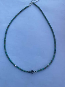 Navajo Turquoise Sterling Silver  Pearl Beaded 17” Necklace 4mm