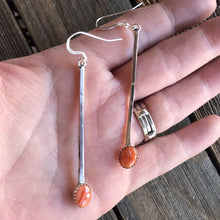 Load image into Gallery viewer, Beautiful Navajo Sterling Silver Orange Spiny Drop Dangle Earrings