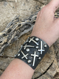 Navajo Sterling Silver Cuff Crazy Cross Bracelet By Chimney Butte Signed