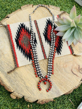 Load image into Gallery viewer, Vintage Navajo Natural Coral &amp; Sterling Silver Squash Blossom Necklace Signed
