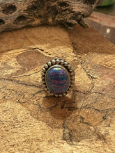Load image into Gallery viewer, Navajo Blue Rainbow Opal &amp; Sterling Silver Ring Size 7