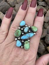 Load image into Gallery viewer, Navajo Sterling Sonoran Gold And Golden Hills Turquoise Cluster Ring Size 6.5