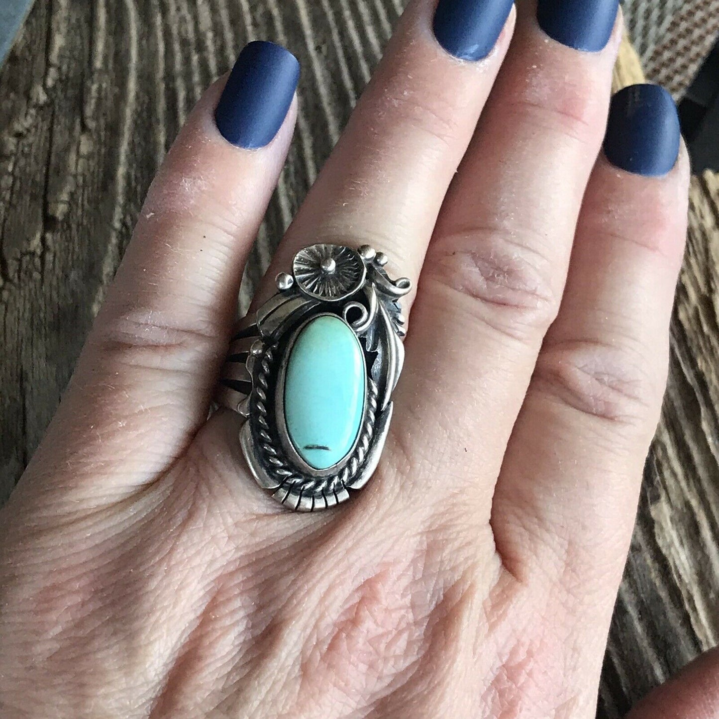 Navajo Royston Turquoise & Sterling Silver Ring Size 5. By Artist R. H