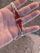Load image into Gallery viewer, Navajo Liquid Silver &amp; Red Coral 5 Strand Beaded Necklace