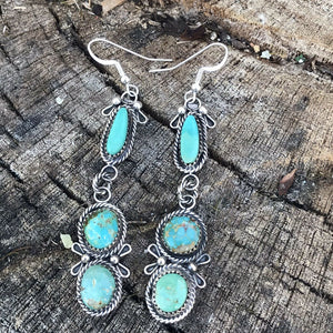 Navajo Mixed  Turquoise & Sterling Silver Dangles Signed