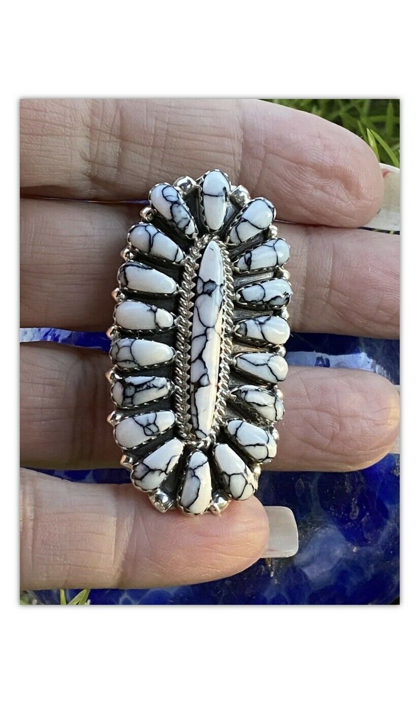 Navajo Sterling Silver and White Buffalo Cluster Ring