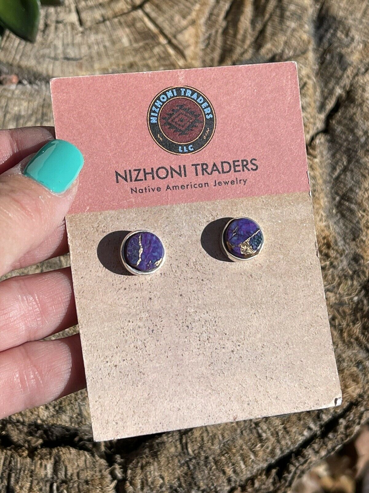 Navajo Sterling Silver Purple Dream Post Earrings Signed