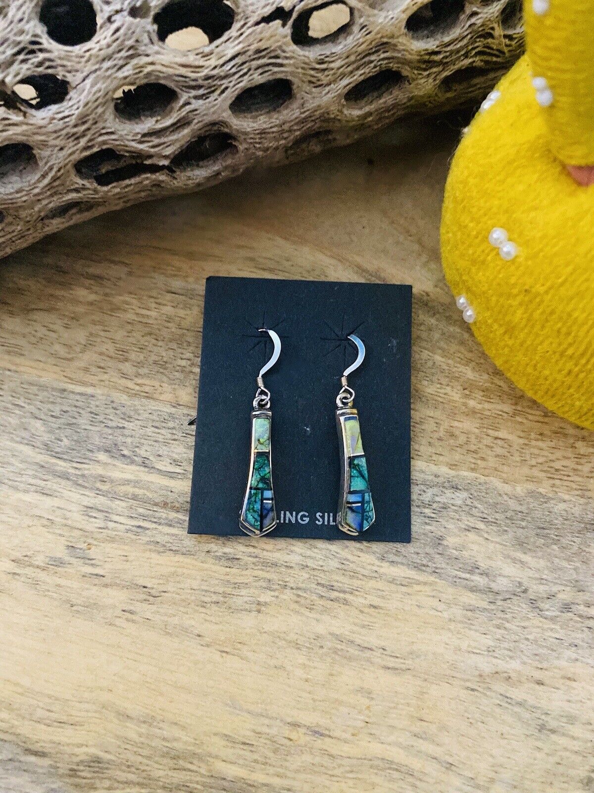 Navajo Natural Opal And Sterling Silver Inlay Dangle Earrings