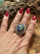 Load image into Gallery viewer, Navajo Blue Rainbow Opal &amp; Sterling Silver Ring Size 7