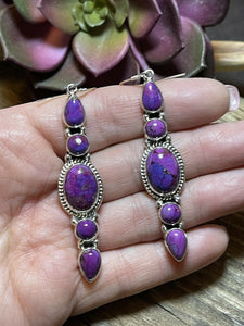 Navajo Sterling Silver Purple Dream Mojave Dangle Fancy Earrings Signed
