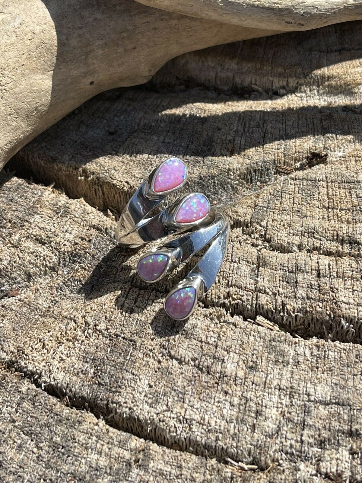 Navajo Sterling Silver Pink/ Purple Opal Adjustable 4 Stone Ring