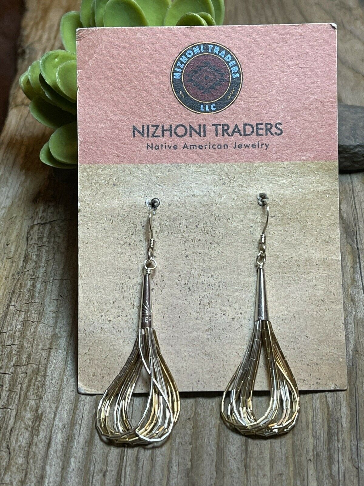 Navajo Delicate Sterling Liquid Silver Two Tone Dangle Earrings