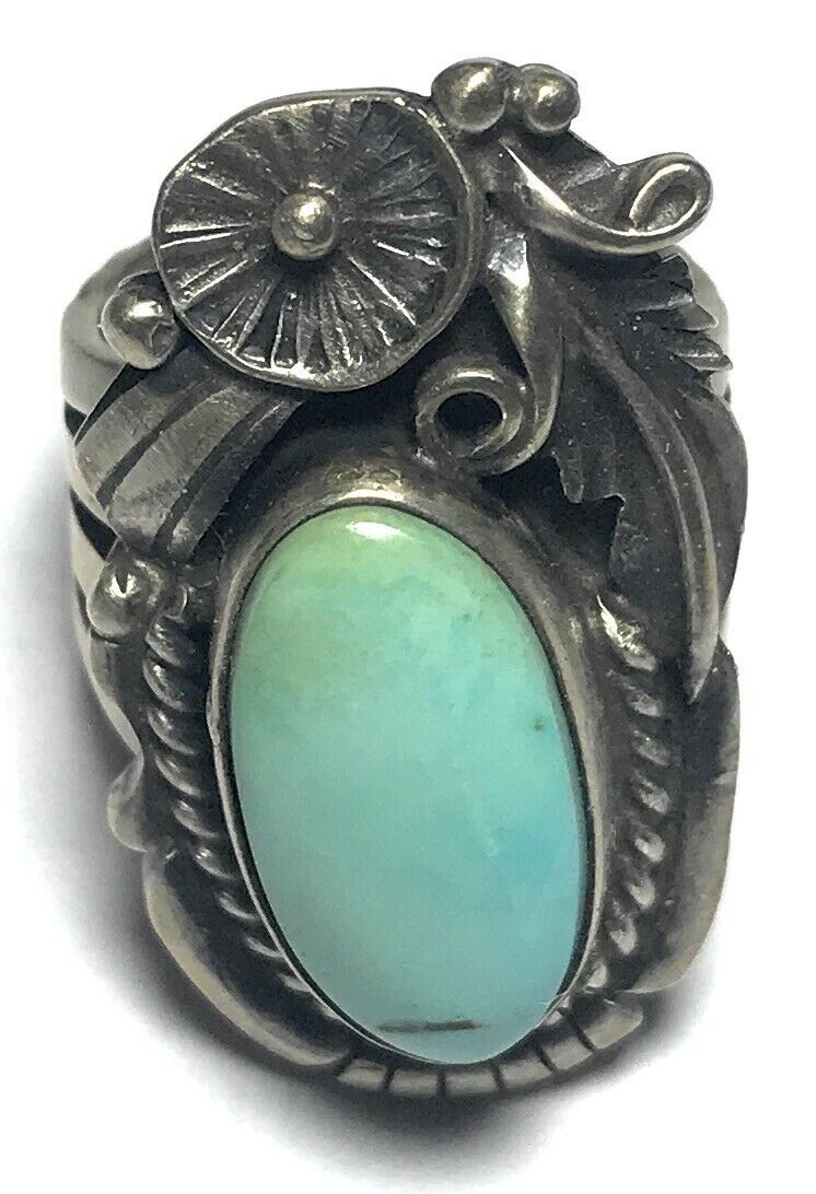 Navajo Royston Turquoise & Sterling Silver Ring Size 5. By Artist R. H