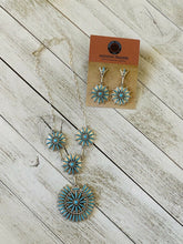 Load image into Gallery viewer, Zuni Sterling Silver &amp; Turquoise Needlepoint  Necklace &amp; Earring Set Signed