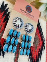Load image into Gallery viewer, Navajo Turquoise &amp; Sterling Silver Cluster Dangle Earrings Signed