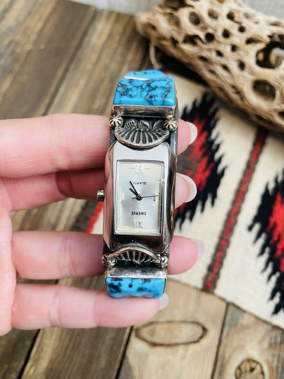 Vintage Navajo Turquoise & Sterling Silver Watch Cuff Signed