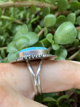 Load image into Gallery viewer, Navajo Kingman Turquoise Stamped Sterling Silver  Signed Statement Ring