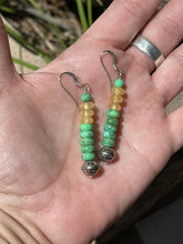 Load image into Gallery viewer, Navajo Sterling Silver Golden Quartz and Green Kingman Turquoise Dangle Earrings