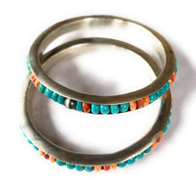Load image into Gallery viewer, Navajo Multi stone &amp; Turquoise Sterling Silver Beaded Bangle Bracelet