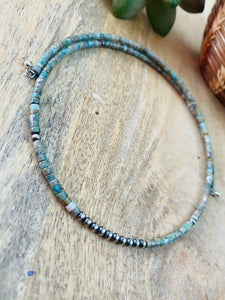 Navajo Handmade Turquoise & Sterling Silver Beaded Wrap Choker Necklace