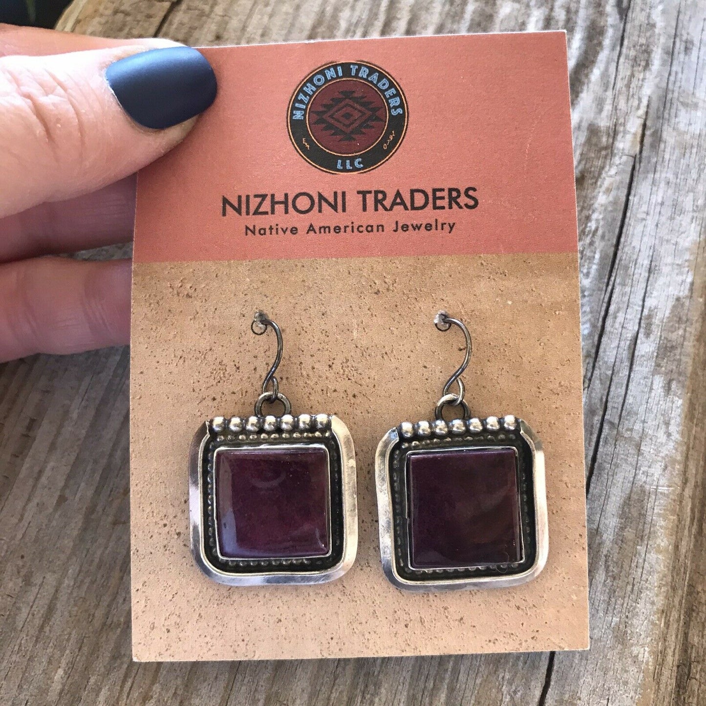 Navajo Sterling Silver  Purple Spiny Oyster Dangle Earrings