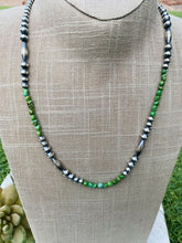 Load image into Gallery viewer, Navajo Sonoran Gold Turquoise &amp; Sterling Silver Navajo Pearl Beaded Necklace 20” SK11