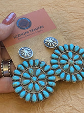 Load image into Gallery viewer, Navajo Sleeping Beauty Cluster Turquoise Sterling Silver Dangle Earrings